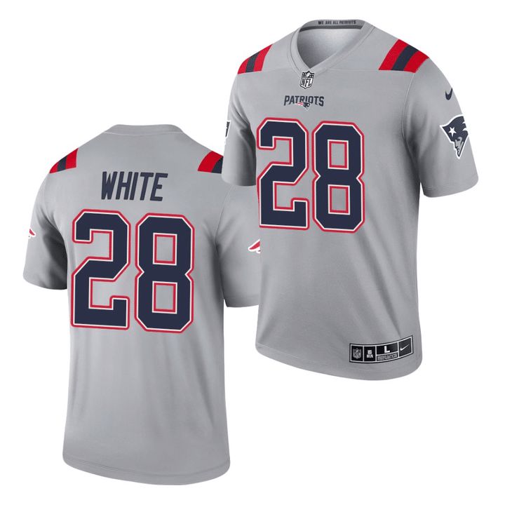 Men New England Patriots #28 James White Nike Grey Inverted Legend NFL Jersey